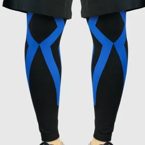 1pair  Sports Knee Pads Compression Elastic Protective Thigh And Calve Cover, Specification:  L (Black / Blue)