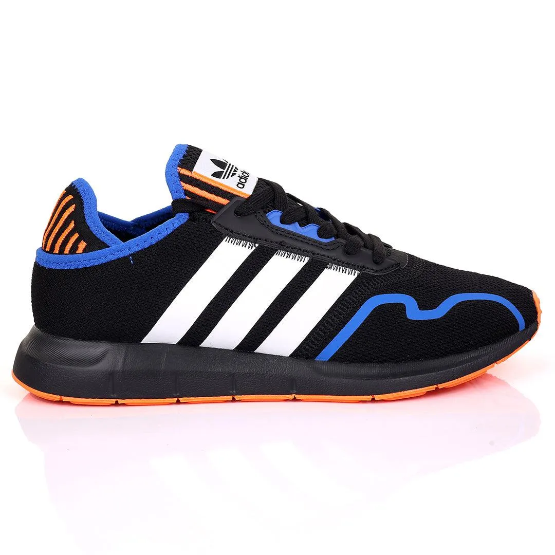 AD Comfy Black With White And Orange Stripe Designed Sneakers