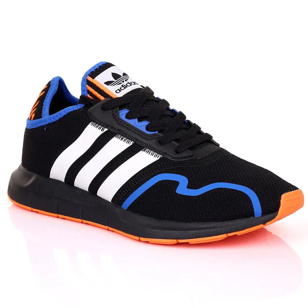 AD Comfy Black With White And Orange Stripe Designed Sneakers