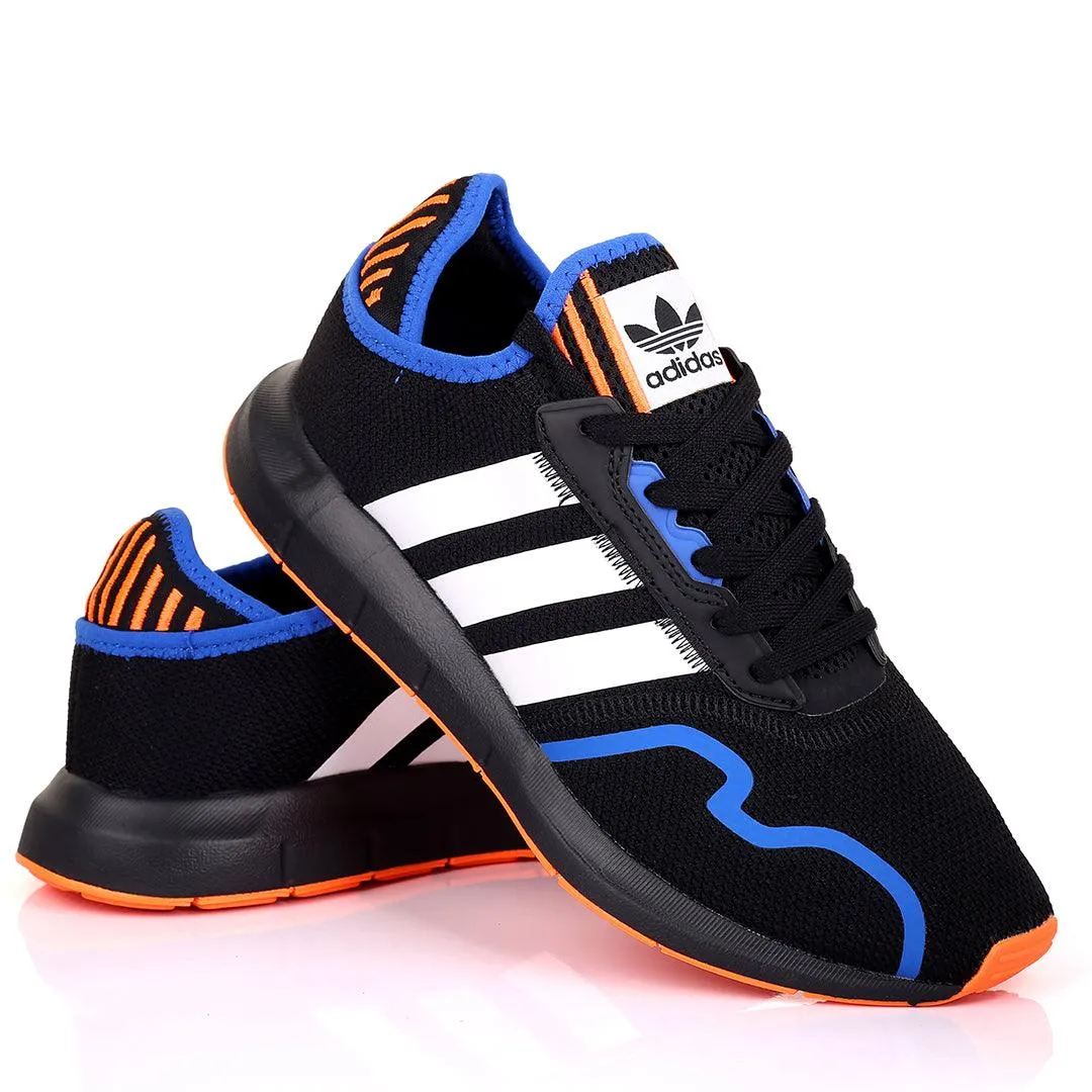 AD Comfy Black With White And Orange Stripe Designed Sneakers