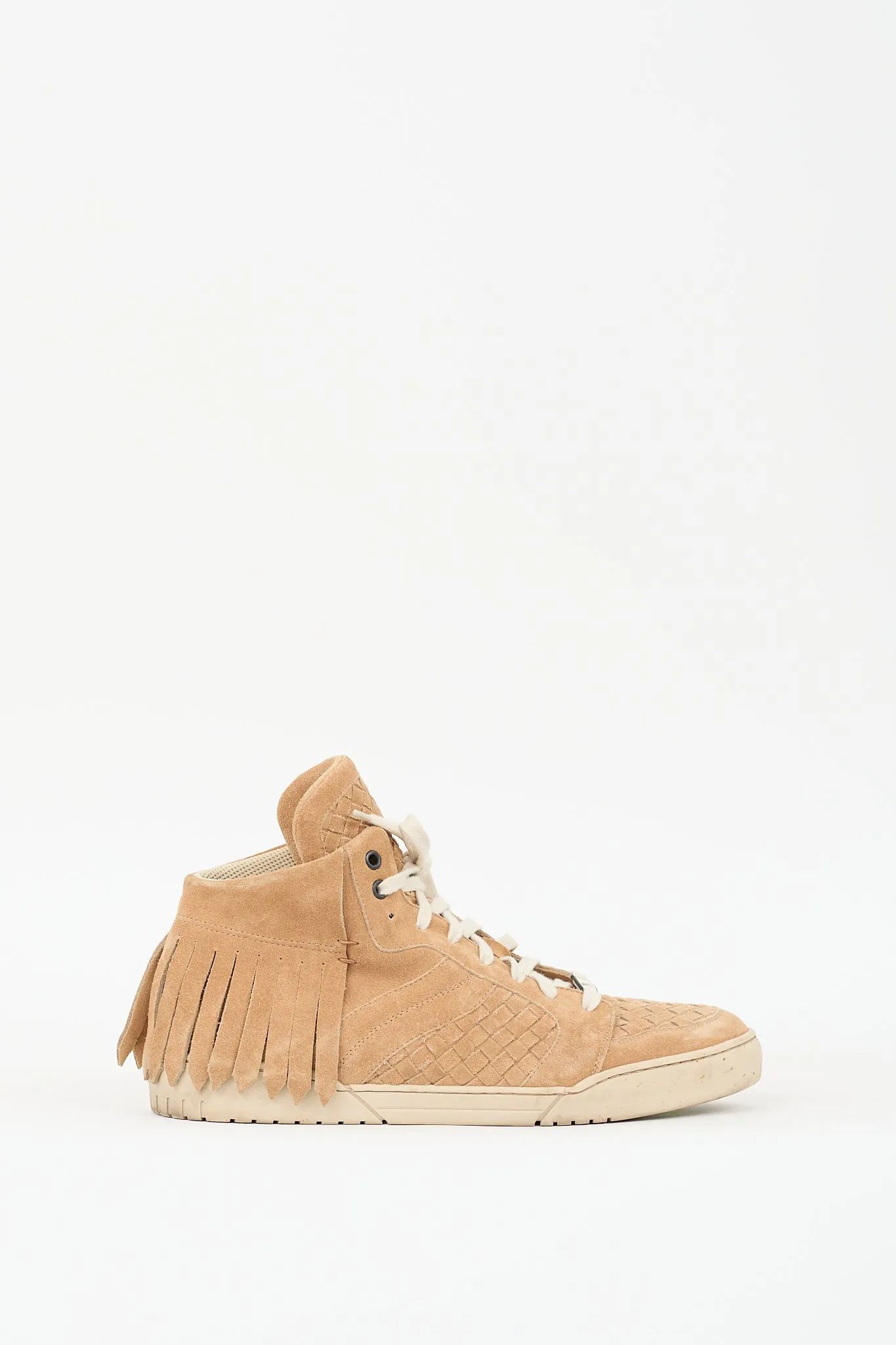 Beige Suede Fringe Intrecciato  Sneaker