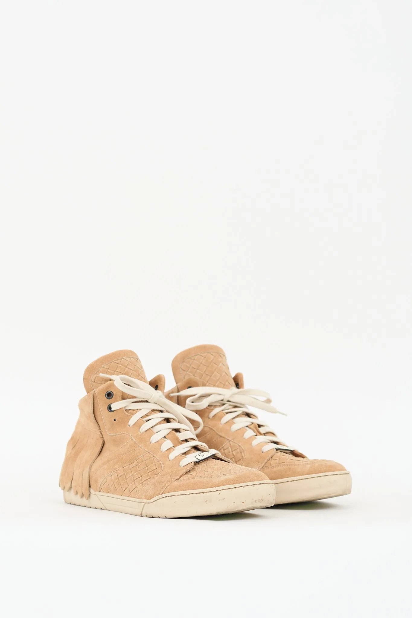 Beige Suede Fringe Intrecciato  Sneaker