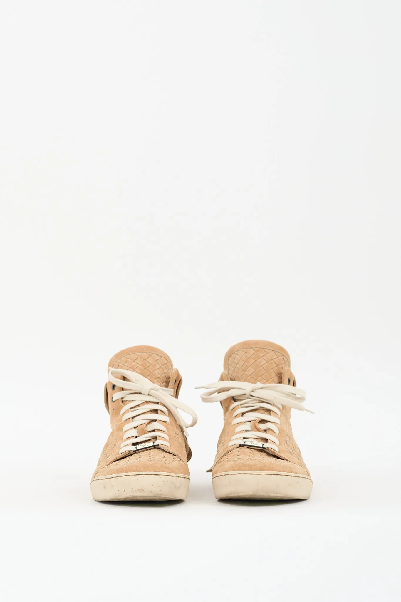 Beige Suede Fringe Intrecciato  Sneaker