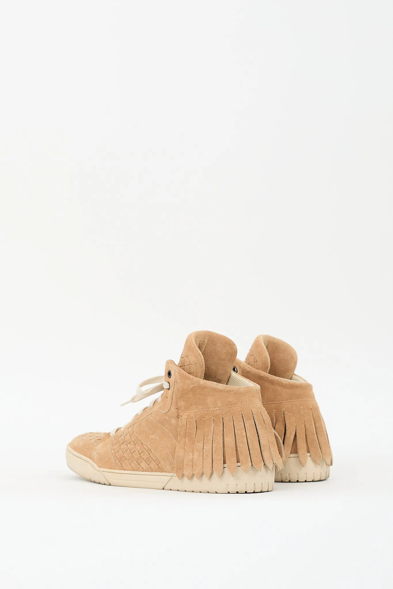 Beige Suede Fringe Intrecciato  Sneaker