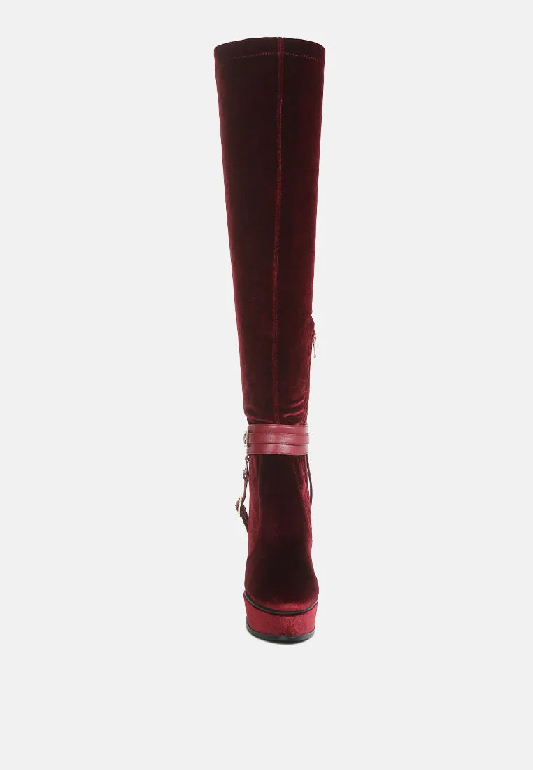 BISON Burgundy High Platform Heeled Long Boots