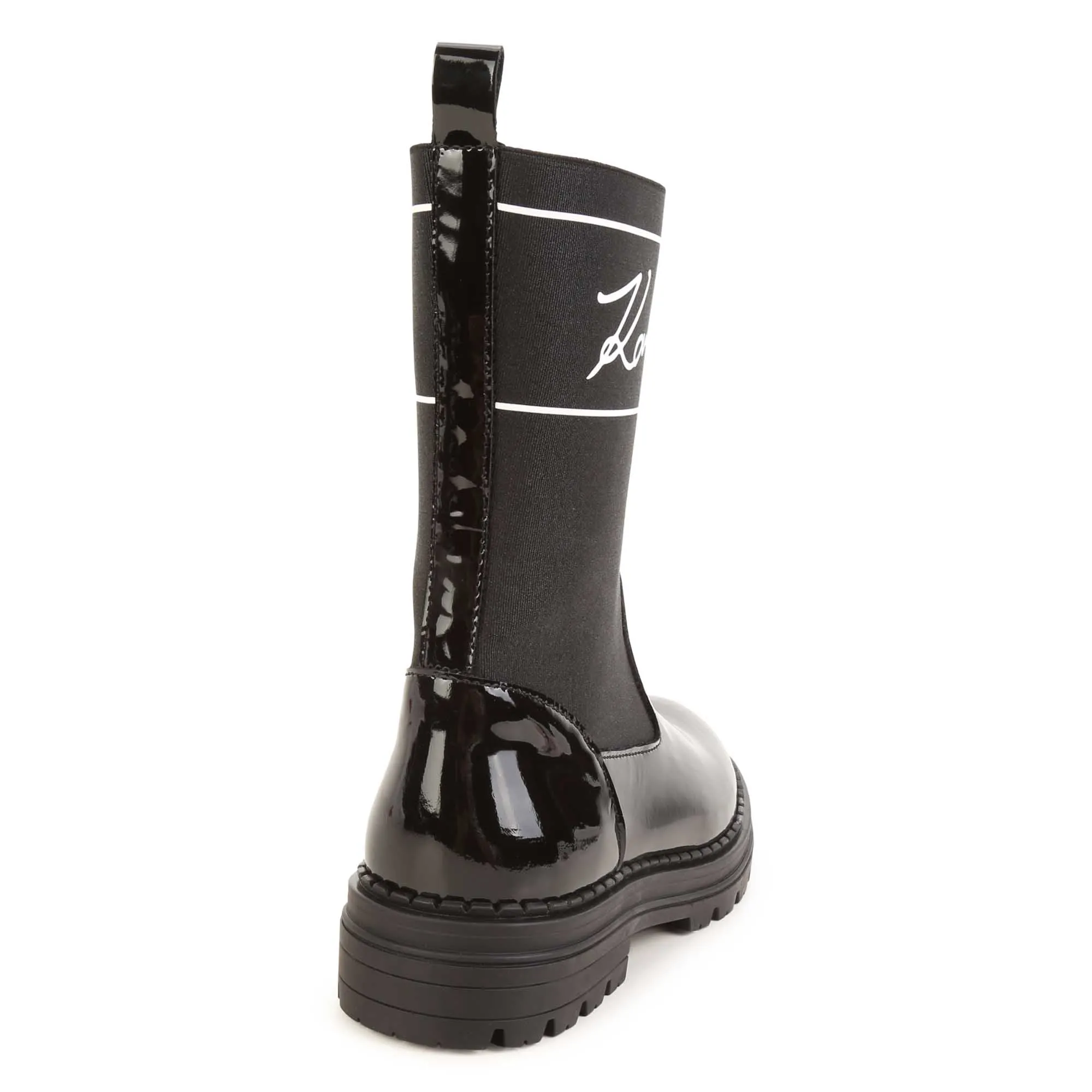 Black Bi-Fabric Patent Logo Boots