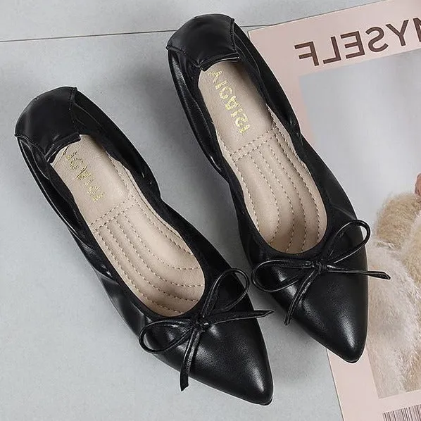 Bow Decor Pointed Toe Ballet Flats