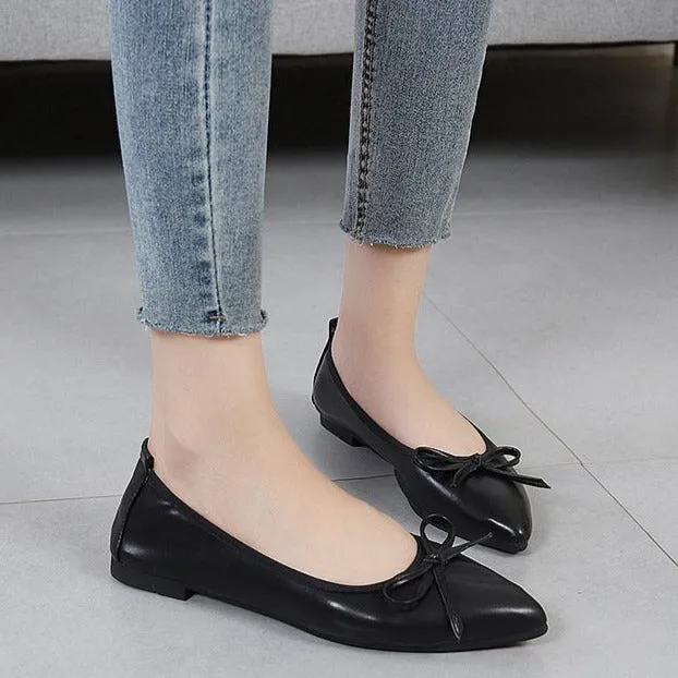 Bow Decor Pointed Toe Ballet Flats