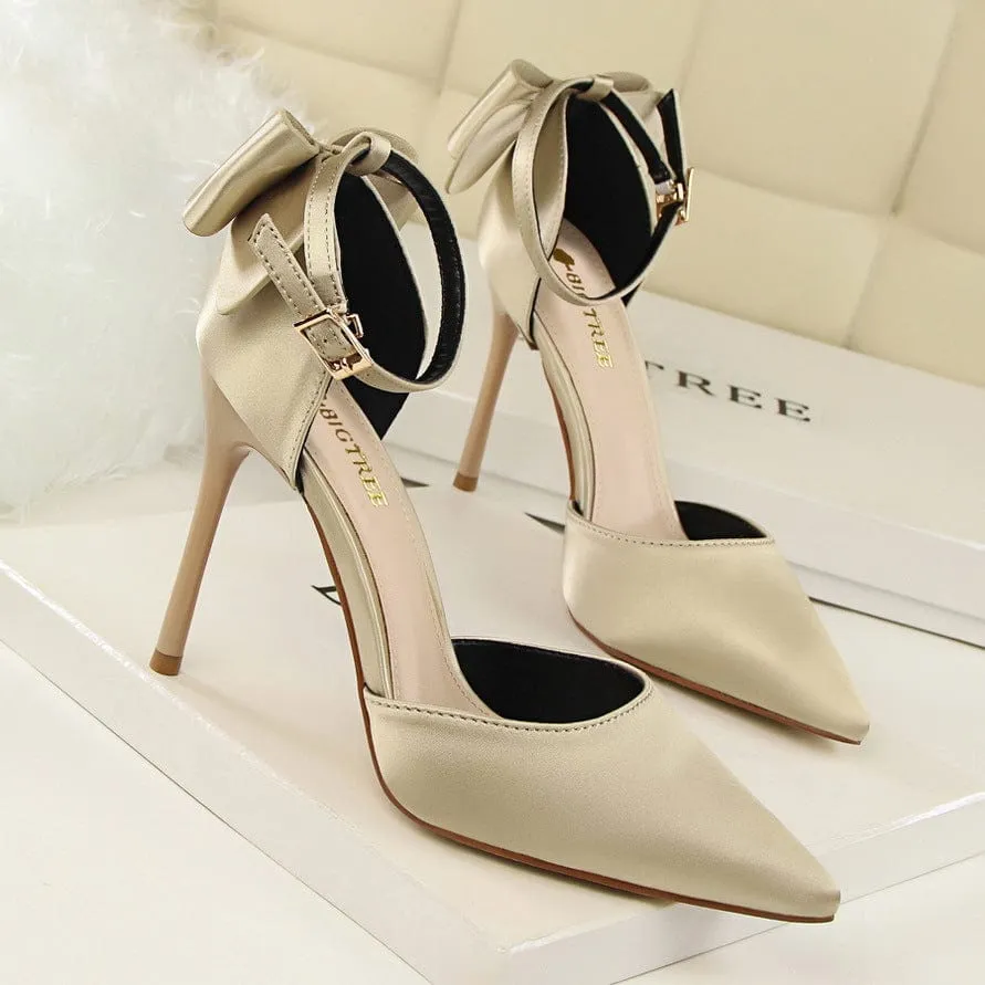 Bow Decor Satin Stiletto Pumps