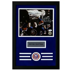 Bryan Trottier Hand Signed & Framed 4x SC Champs Inscribed 8x10 Photo (JSA)