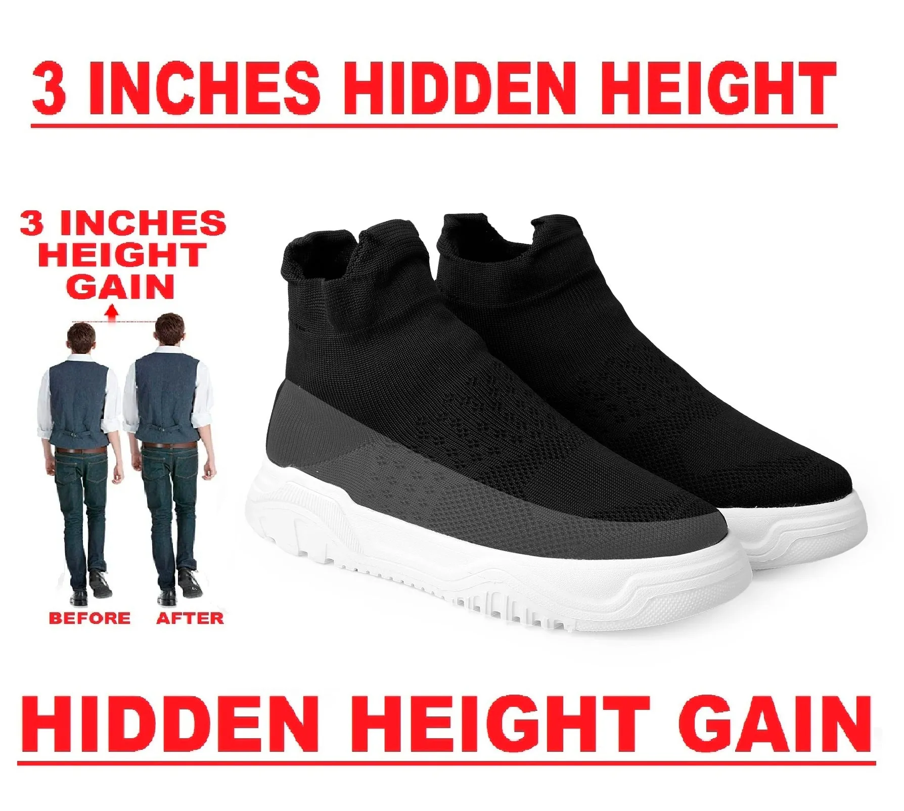 Bxxy's 3 Inch Hidden Height Increasing Easy Wear Shoes for Men