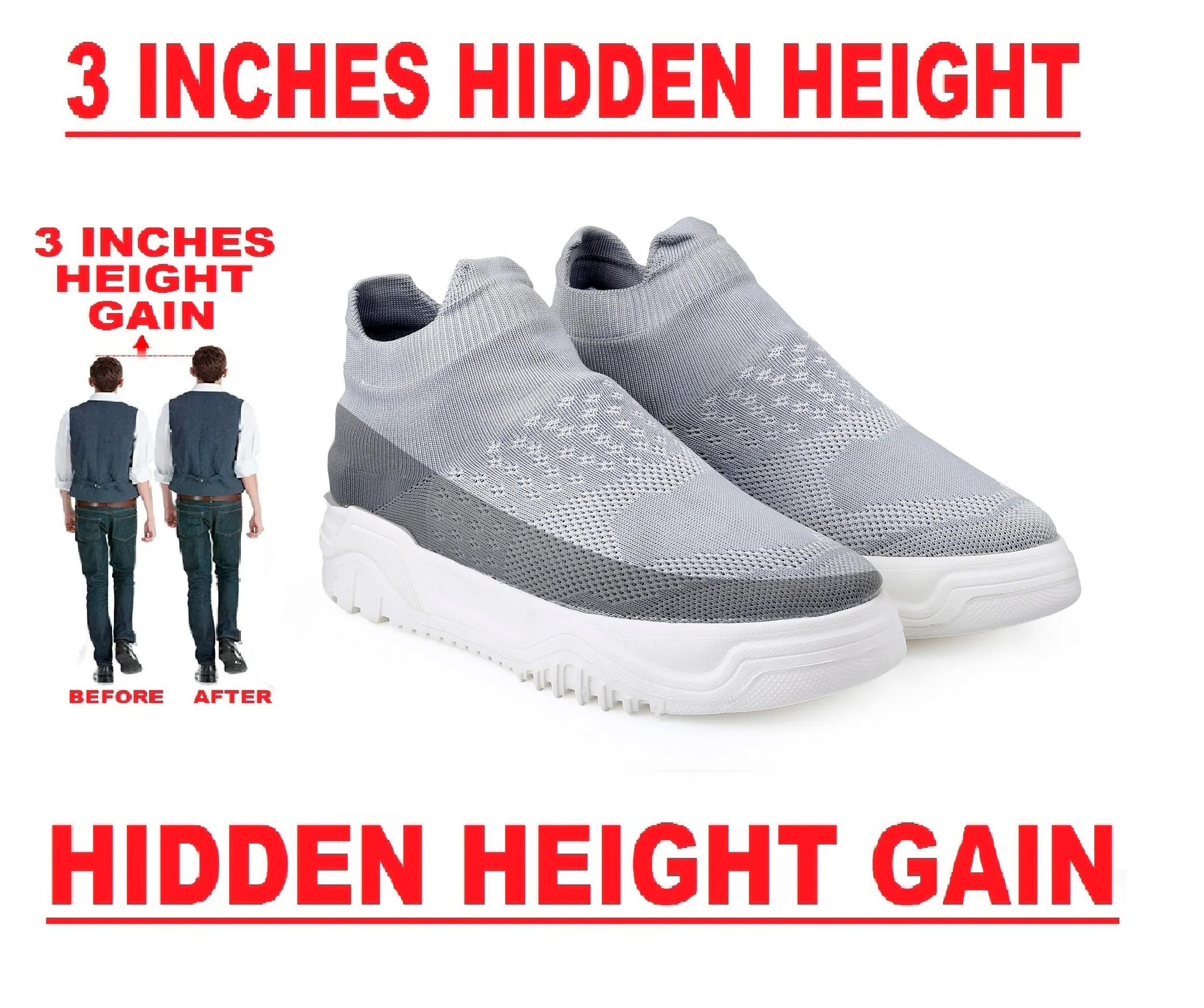 Bxxy's 3 Inch Hidden Height Increasing Easy Wear Shoes for Men