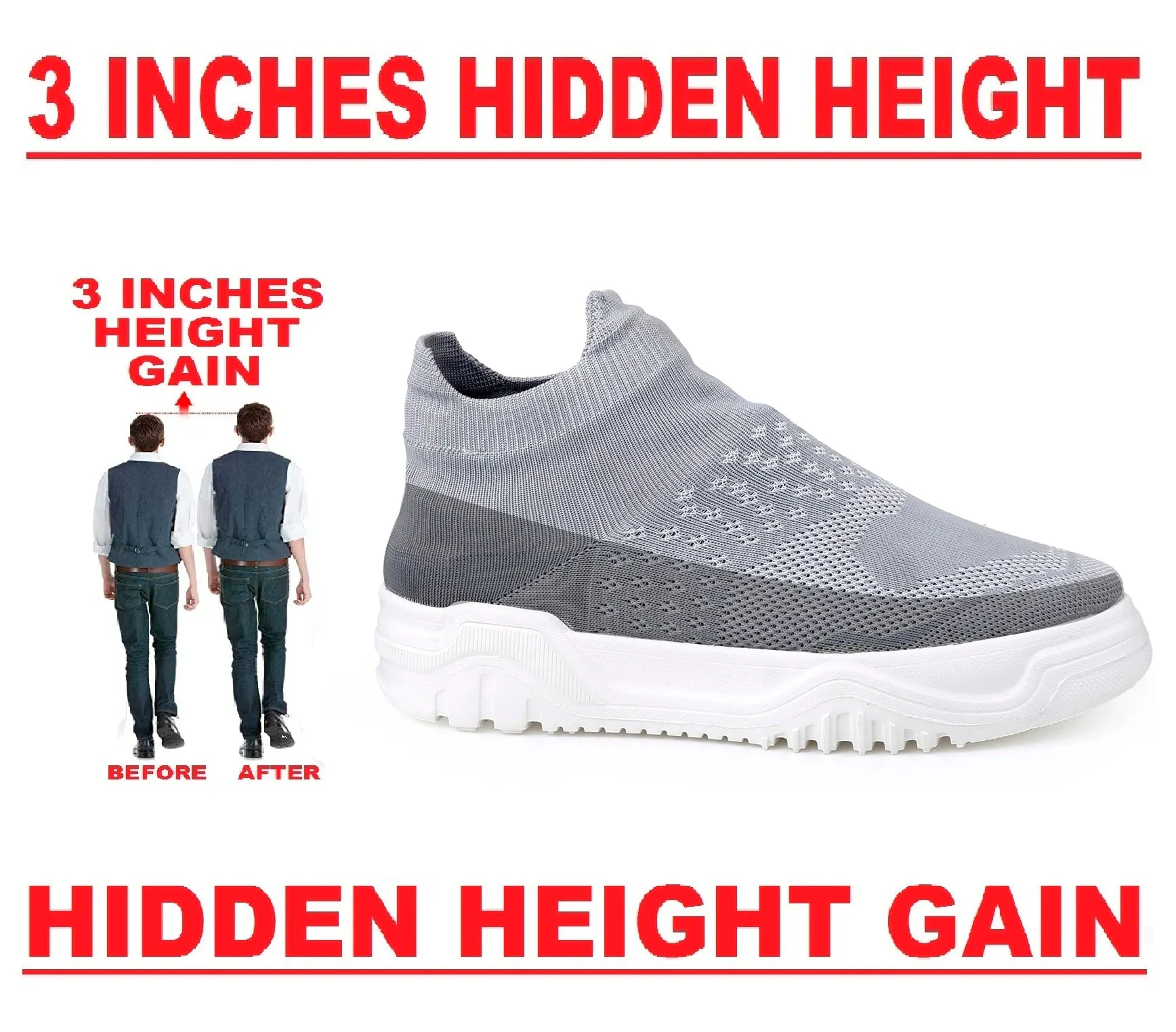 Bxxy's 3 Inch Hidden Height Increasing Easy Wear Shoes for Men