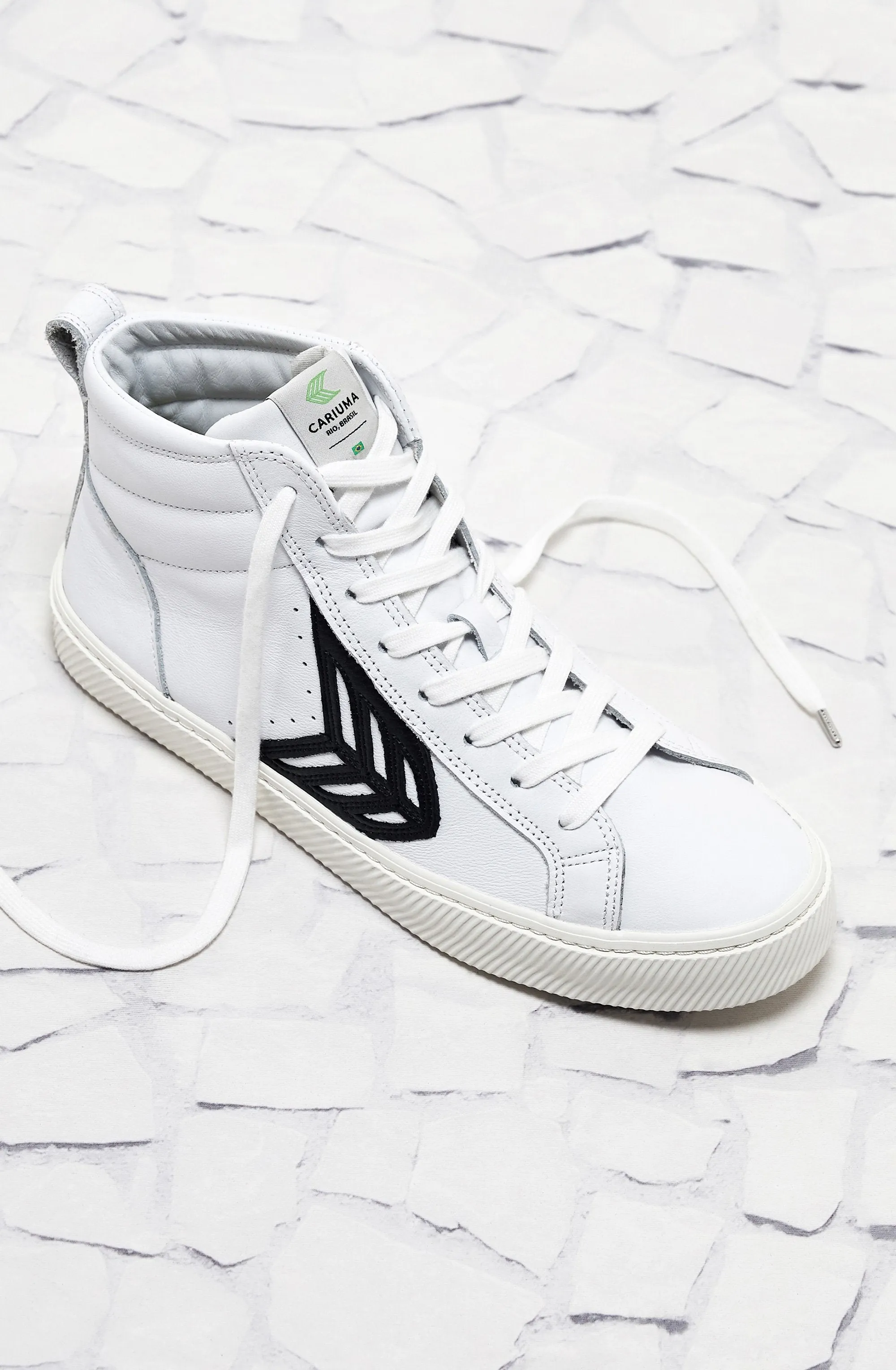 CATIBA High Off White Leather Black Logo Sneaker Women