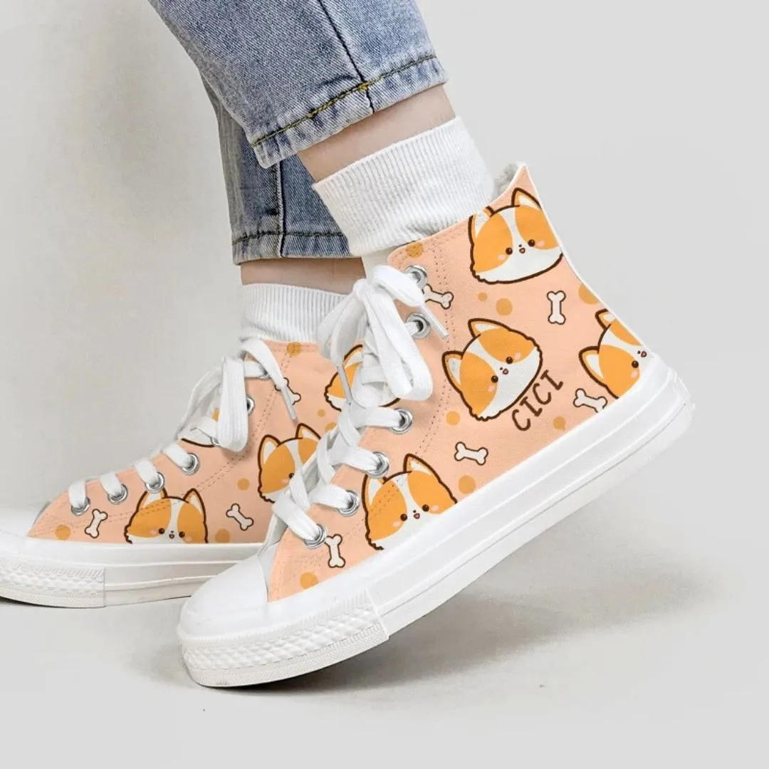 *CLEARANCE* Cici the Corgi High Top Canvas Shoes - Unisex