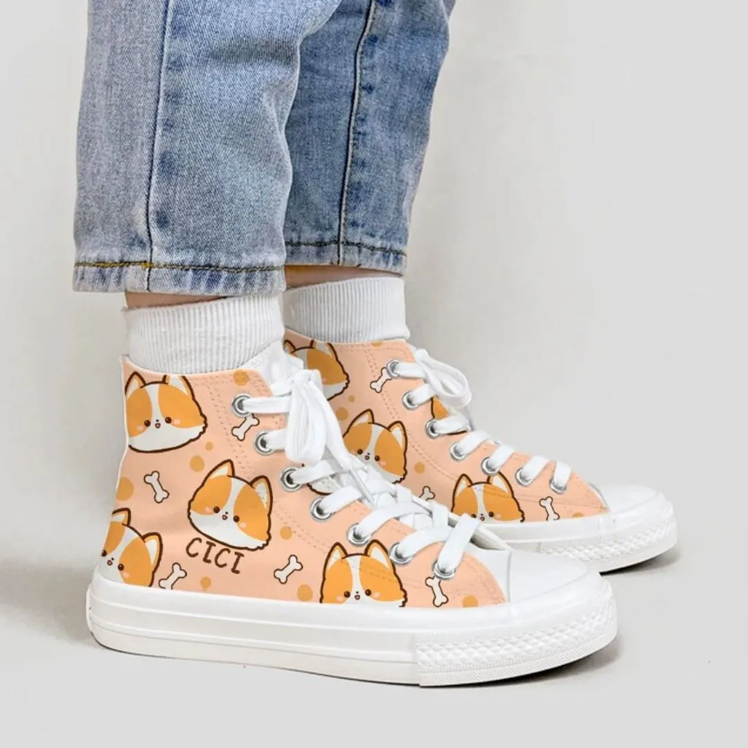 *CLEARANCE* Cici the Corgi High Top Canvas Shoes - Unisex