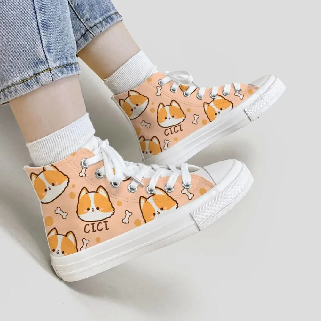 *CLEARANCE* Cici the Corgi High Top Canvas Shoes - Unisex