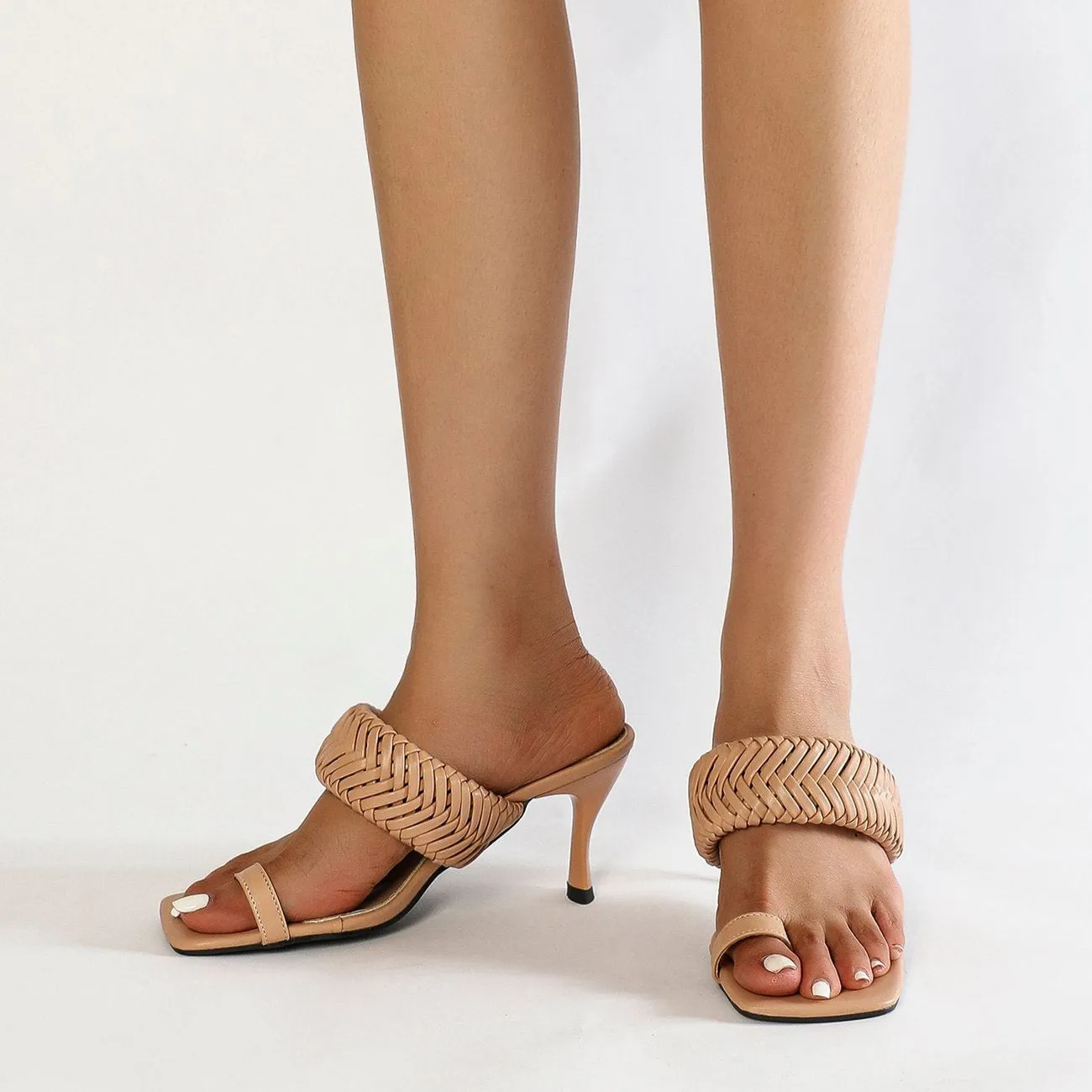 Clip Toe Square Toe Woven High Heel Sandals