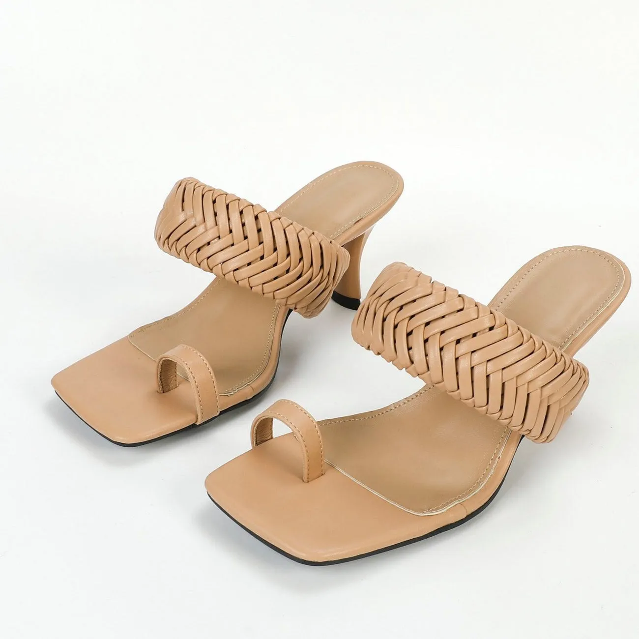 Clip Toe Square Toe Woven High Heel Sandals