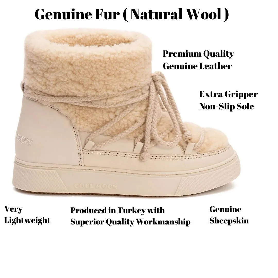 Cool Moon Women's Genuine Fur Sneakers SCB 355067 Beige