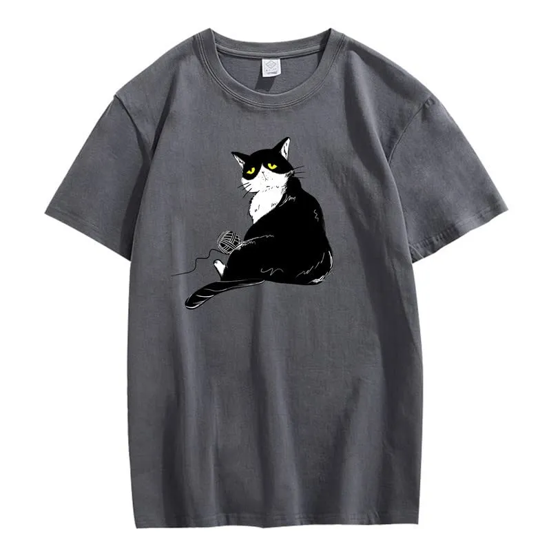 CORIRESHA Teen's Cute Cat T-Shirt Casual Crew Neck Short Sleeve Cotton Loose Top