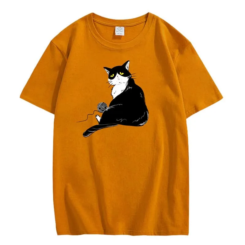 CORIRESHA Teen's Cute Cat T-Shirt Casual Crew Neck Short Sleeve Cotton Loose Top