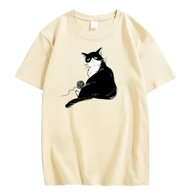 CORIRESHA Teen's Cute Cat T-Shirt Casual Crew Neck Short Sleeve Cotton Loose Top