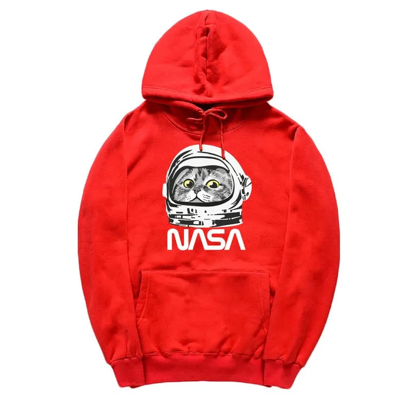 CORIRESHA Unisex Astronaut NASA Hoodie Casual Long Sleeve Drawstring Cute Cat Sweatshirt