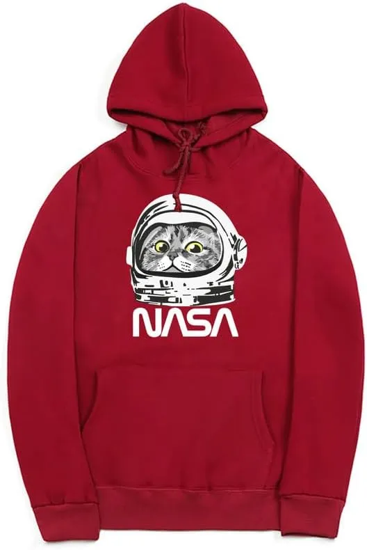 CORIRESHA Unisex Astronaut NASA Hoodie Casual Long Sleeve Drawstring Cute Cat Sweatshirt