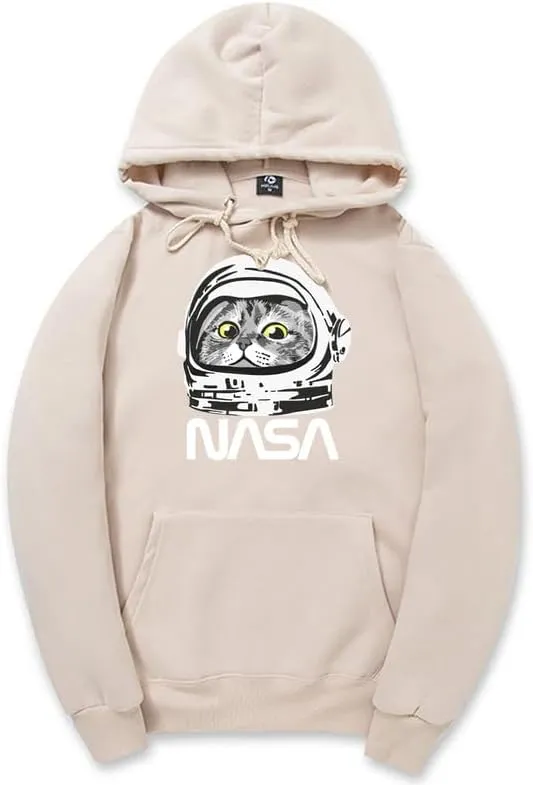 CORIRESHA Unisex Astronaut NASA Hoodie Casual Long Sleeve Drawstring Cute Cat Sweatshirt