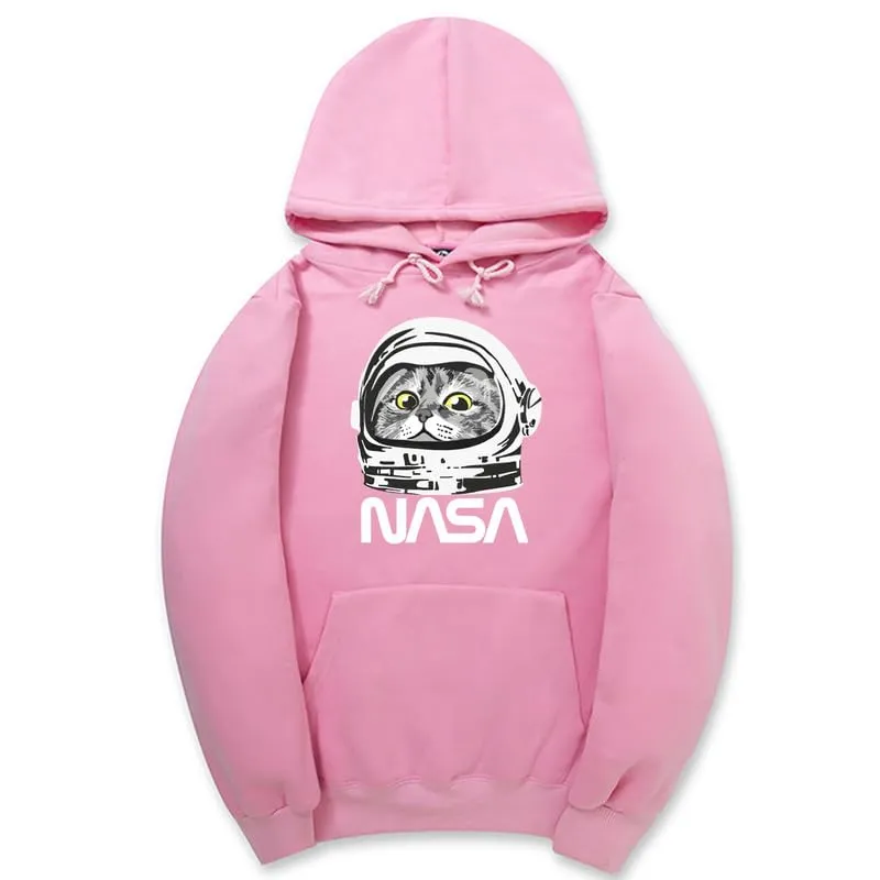 CORIRESHA Unisex Astronaut NASA Hoodie Casual Long Sleeve Drawstring Cute Cat Sweatshirt