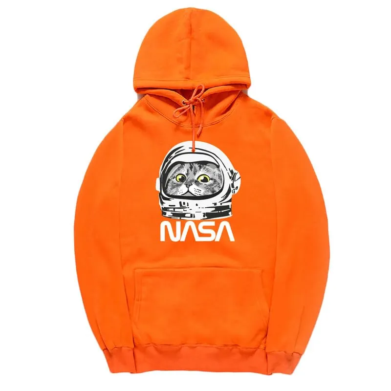 CORIRESHA Unisex Astronaut NASA Hoodie Casual Long Sleeve Drawstring Cute Cat Sweatshirt