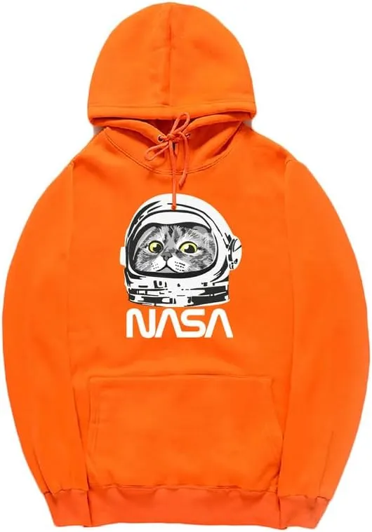 CORIRESHA Unisex Astronaut NASA Hoodie Casual Long Sleeve Drawstring Cute Cat Sweatshirt