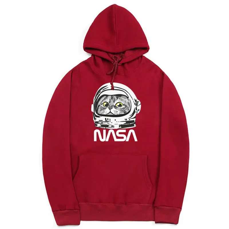 CORIRESHA Unisex Astronaut NASA Hoodie Casual Long Sleeve Drawstring Cute Cat Sweatshirt