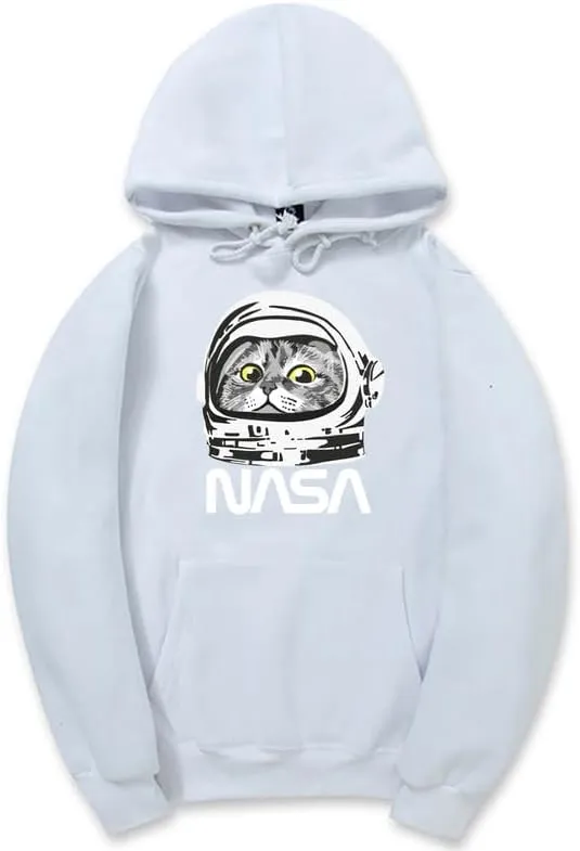 CORIRESHA Unisex Astronaut NASA Hoodie Casual Long Sleeve Drawstring Cute Cat Sweatshirt