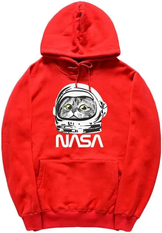 CORIRESHA Unisex Astronaut NASA Hoodie Casual Long Sleeve Drawstring Cute Cat Sweatshirt