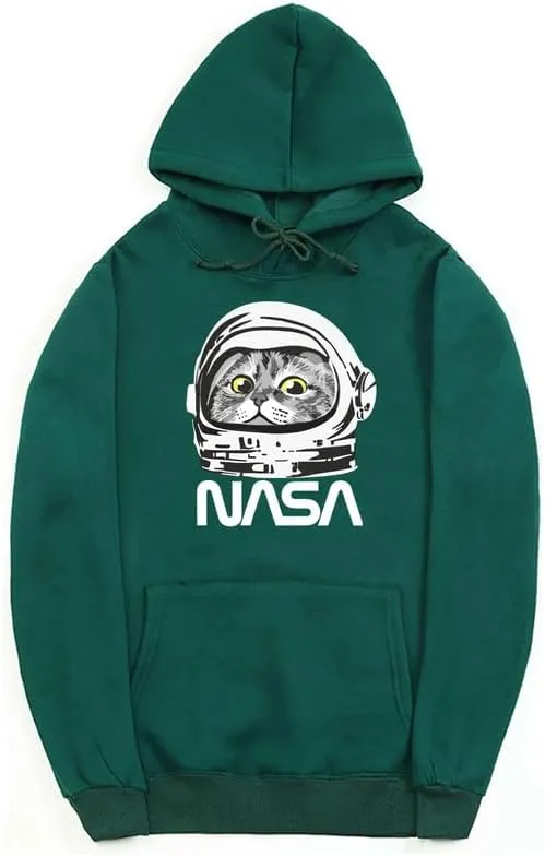 CORIRESHA Unisex Astronaut NASA Hoodie Casual Long Sleeve Drawstring Cute Cat Sweatshirt