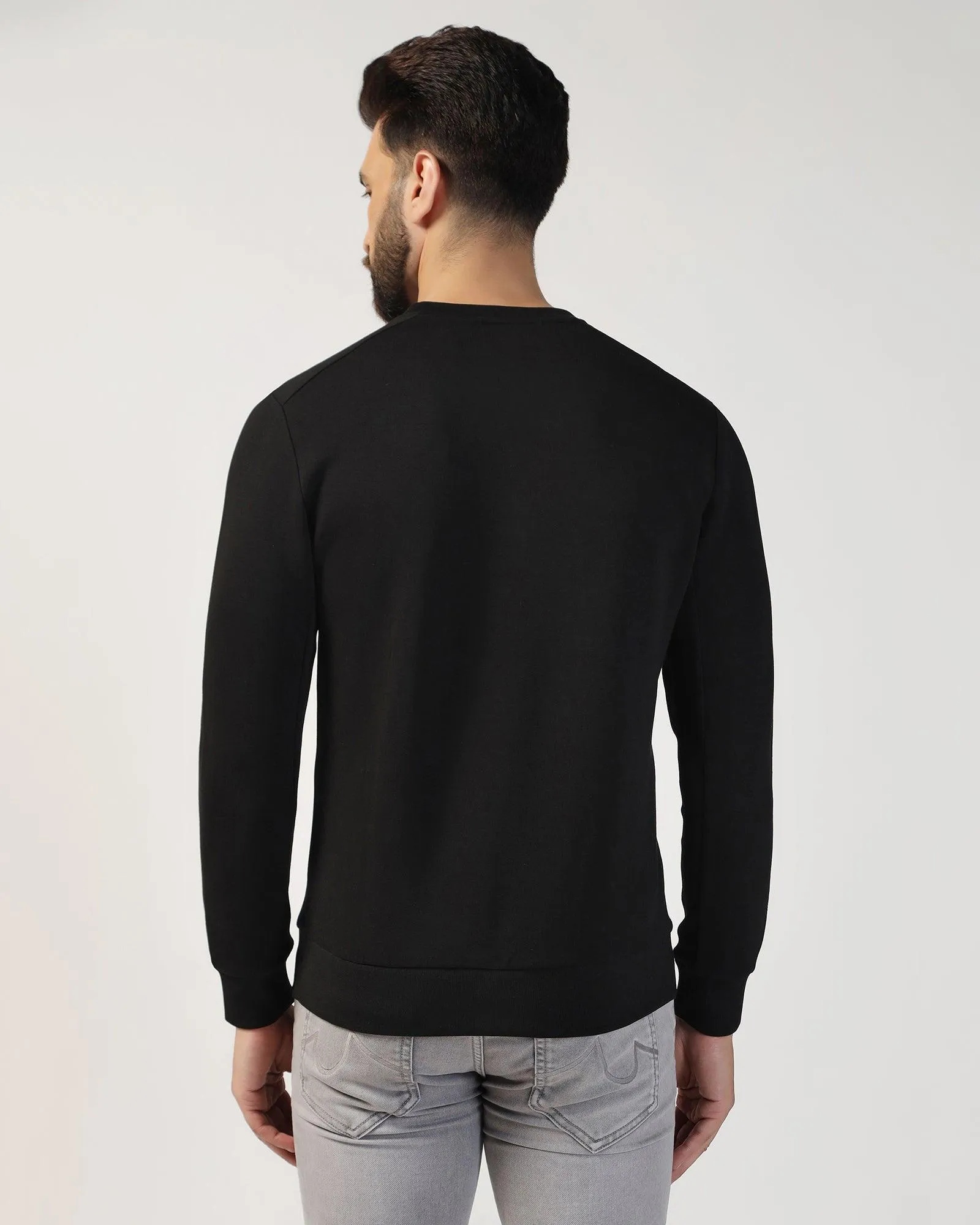 Crew Neck Black Solid Sweatshirt - Tee