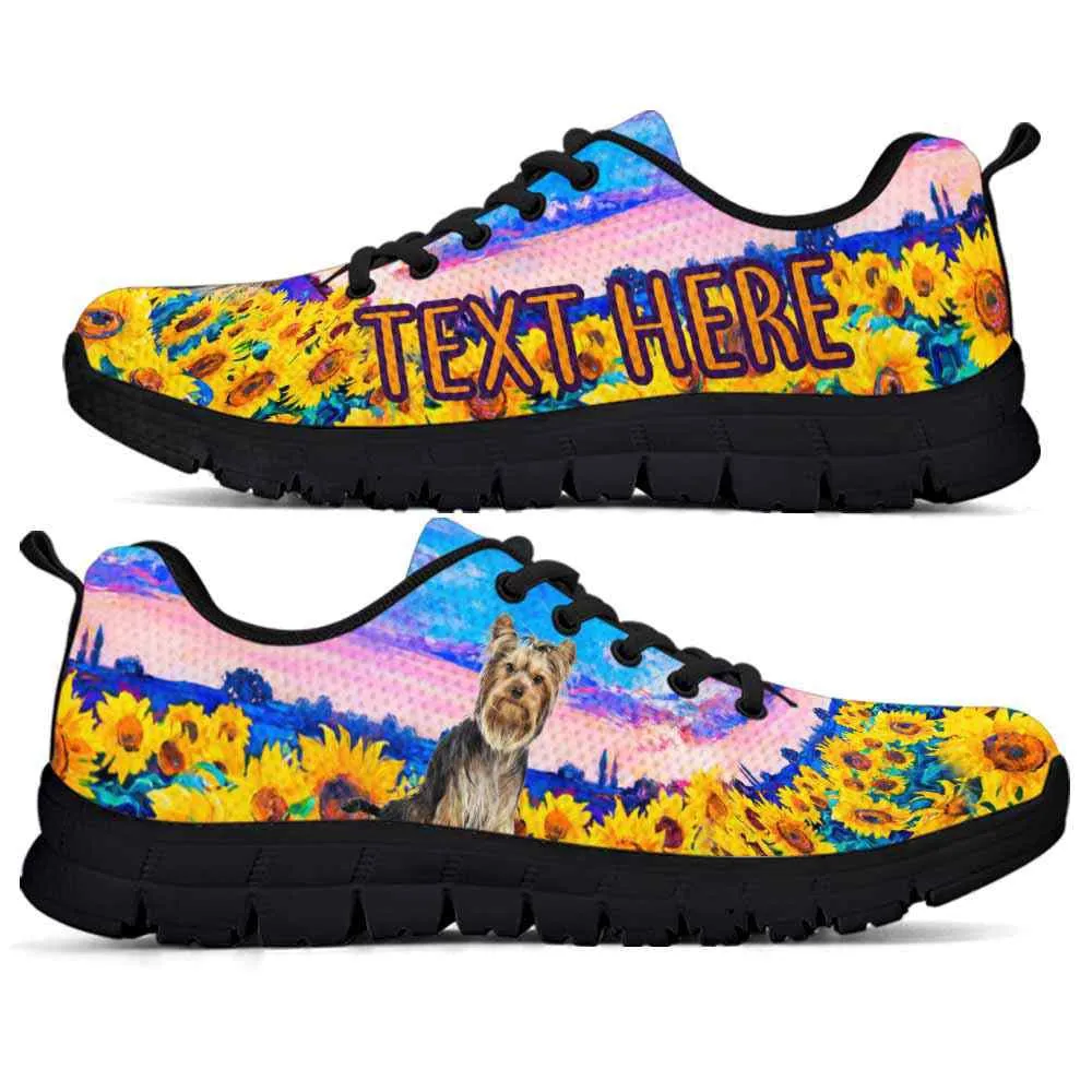 Custom Name Yorkshire Terrier Sneaker, Yorkie Sunflower Sky Sneakers Running Shoes, Best Running Shoes