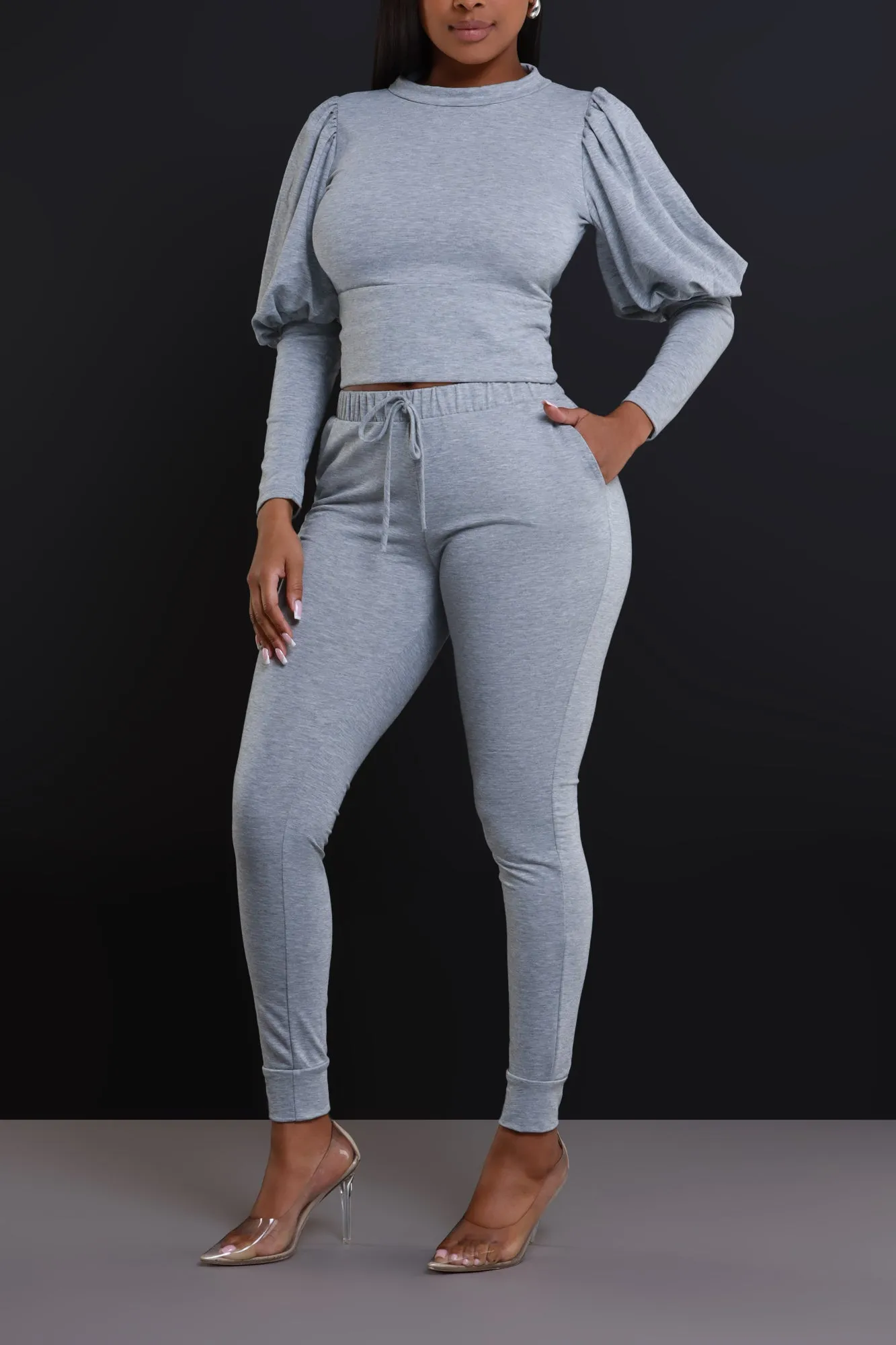 Diary Power Sleeve Jogger Set - Heather Grey