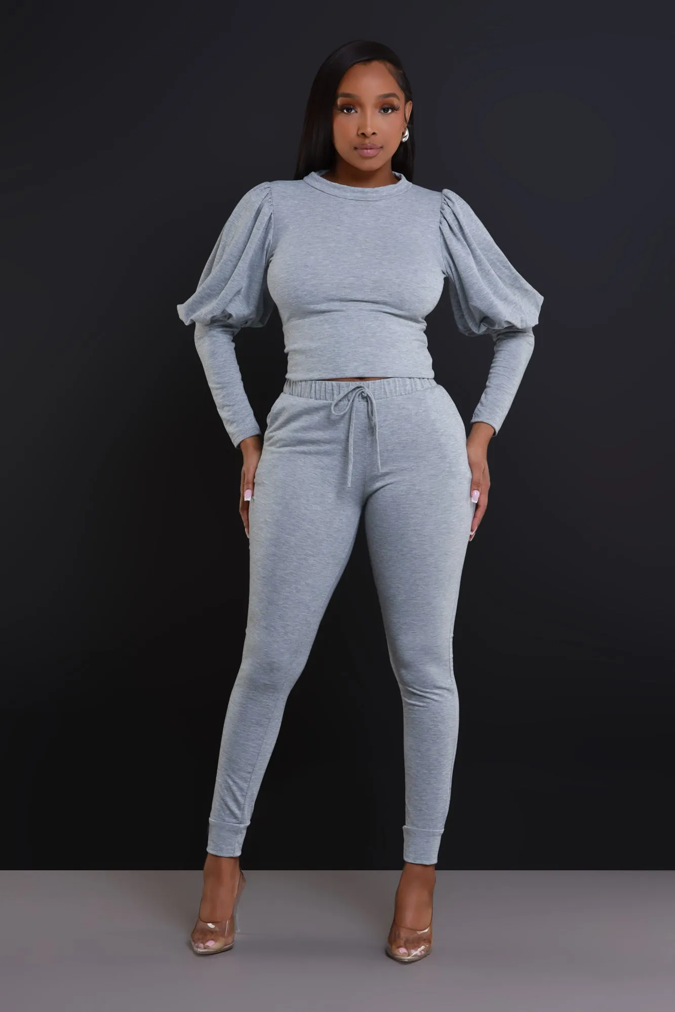 Diary Power Sleeve Jogger Set - Heather Grey