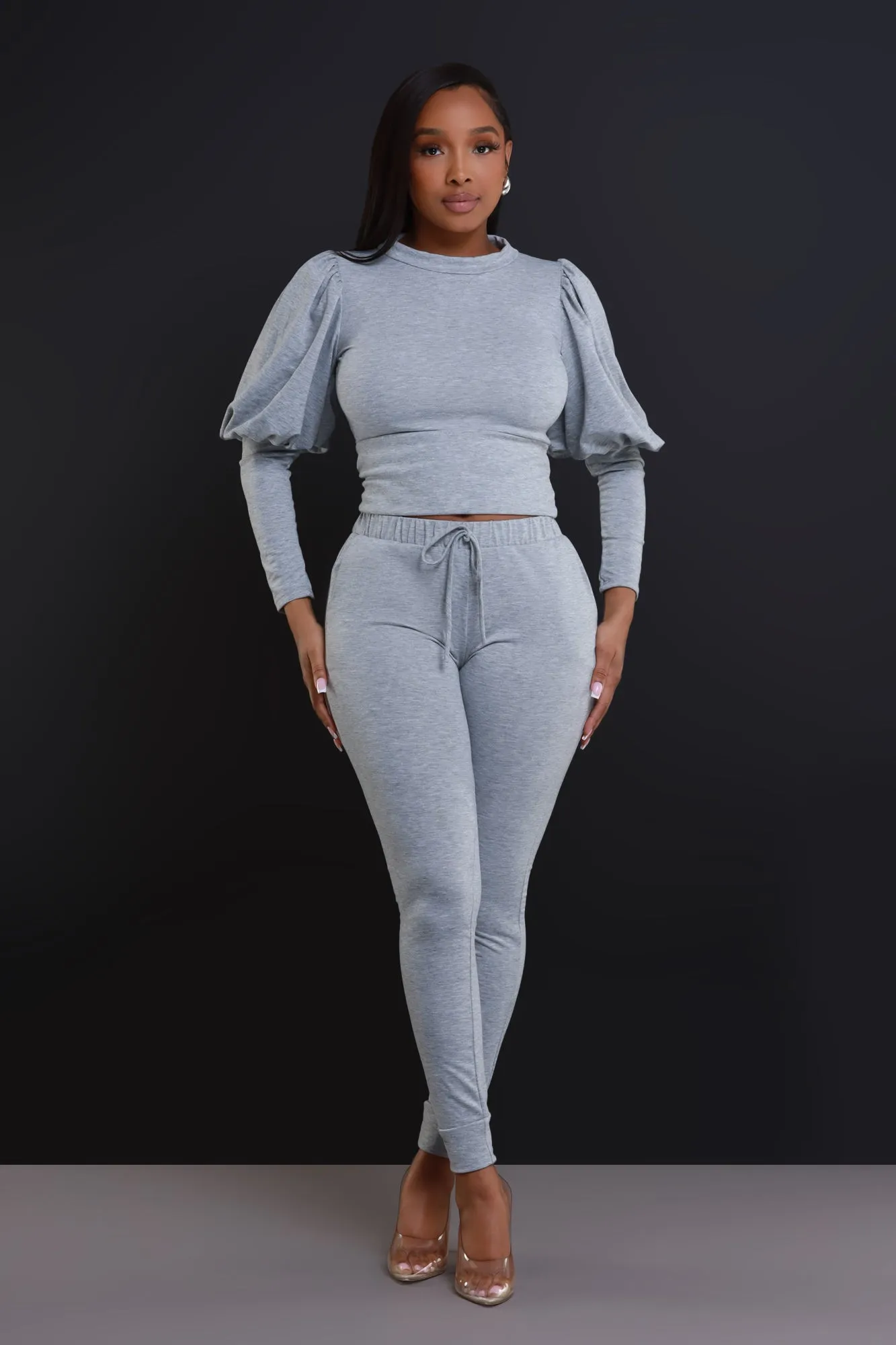 Diary Power Sleeve Jogger Set - Heather Grey