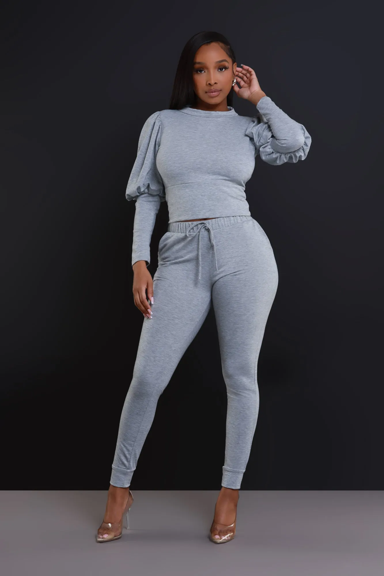 Diary Power Sleeve Jogger Set - Heather Grey