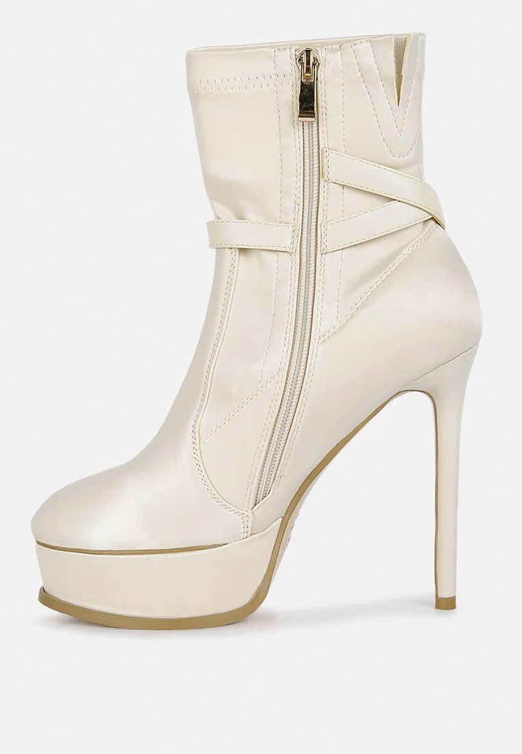 DOESBURG Beige Satin Stiletto Ankle Boot