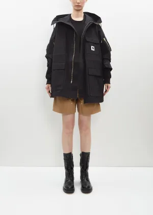 Duck x Nylon Twill Coat — Black