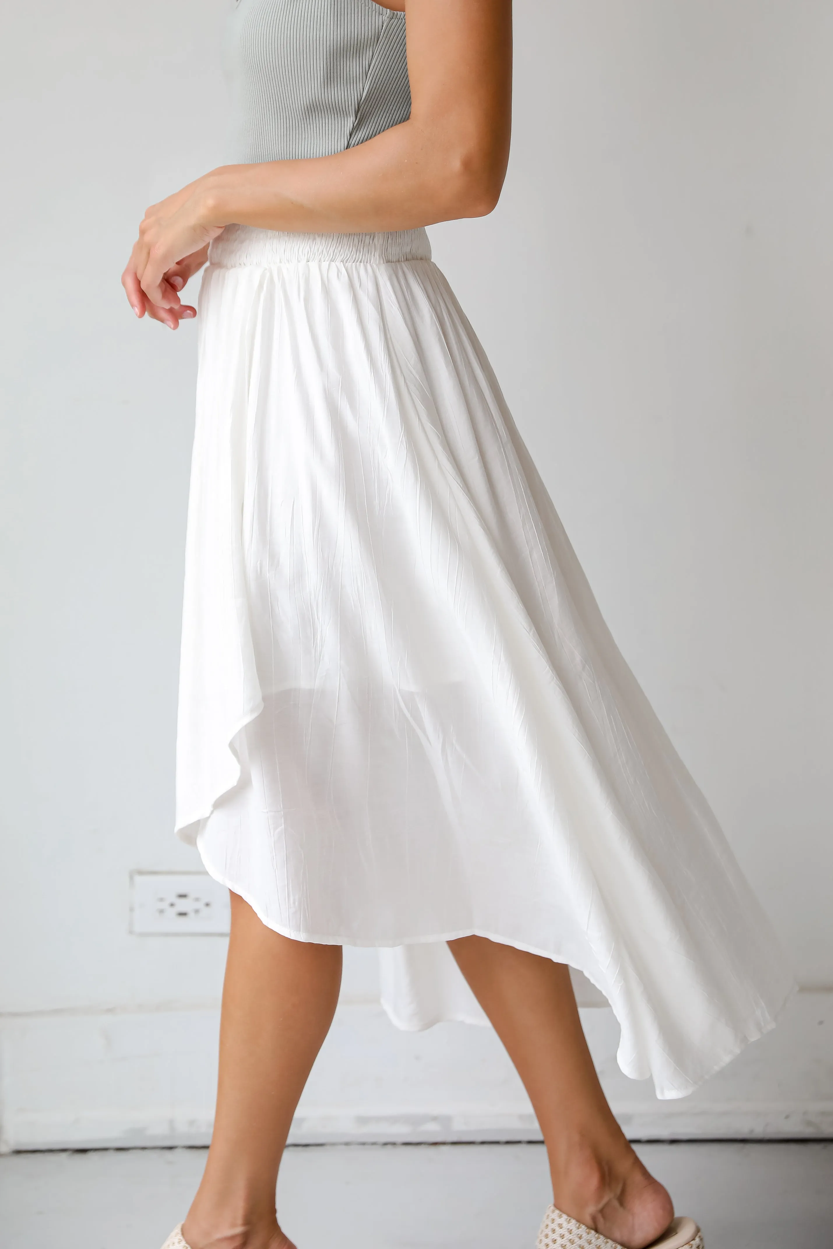 FINAL SALE - Dreamy Crush White Satin Midi Skirt