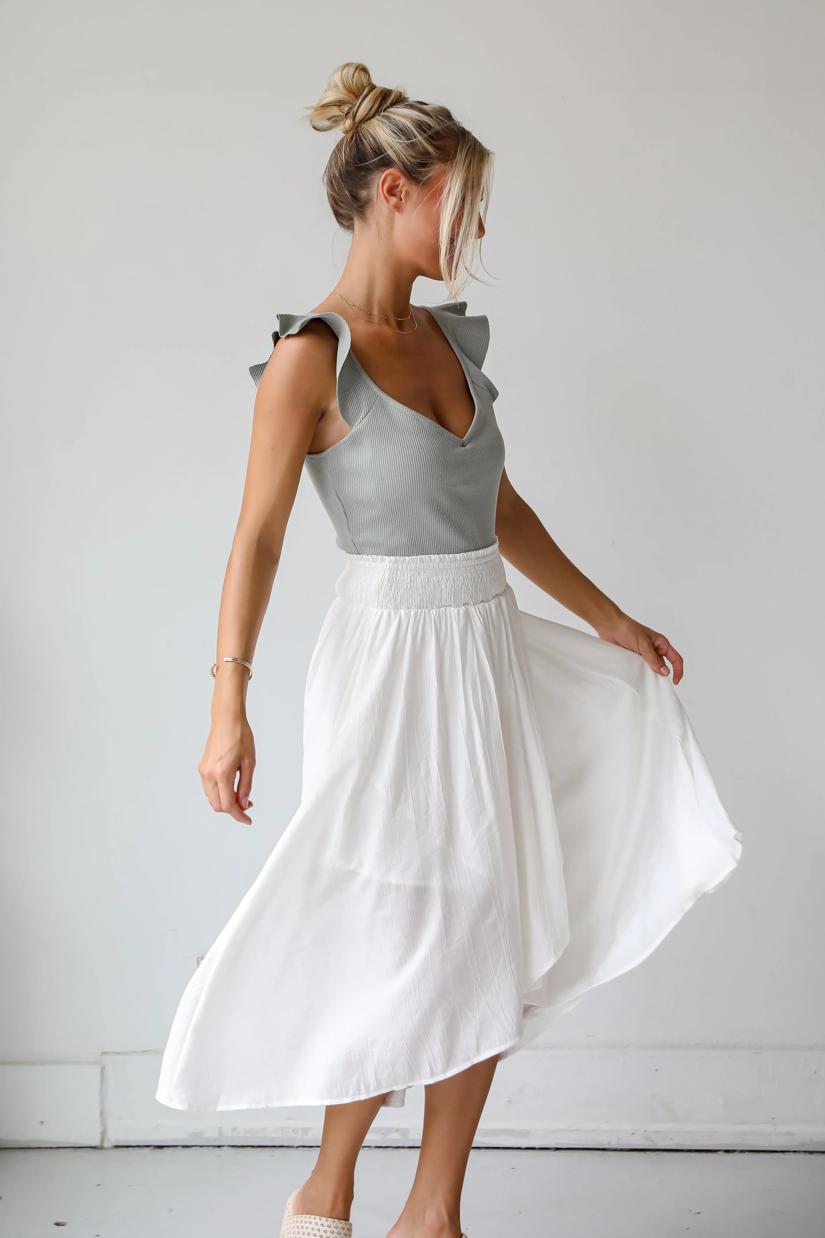 FINAL SALE - Dreamy Crush White Satin Midi Skirt