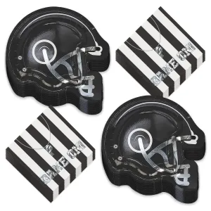 Football Party Helmet Shaped Paper Dessert Plates and Game On Referee Napkins (Serves 16)