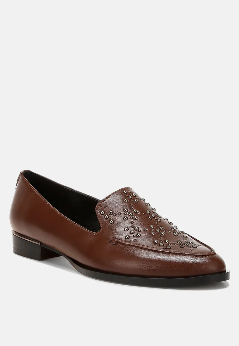 Gabassi Studded Genuine Leather Loafers