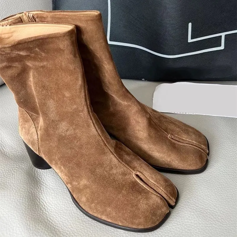 Genuine Suede Split Toe Tabi Boots with Modern Style